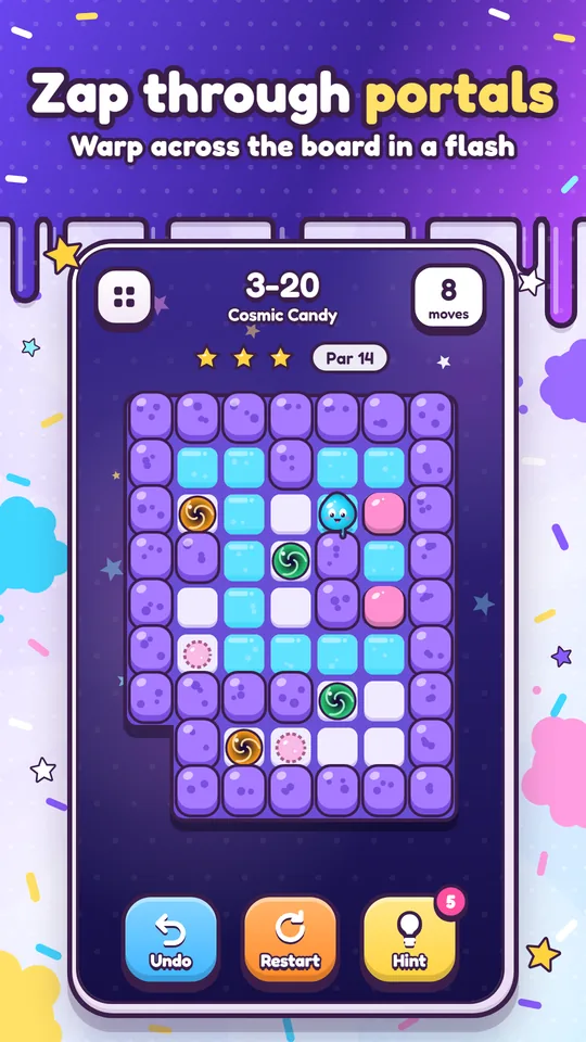 Cosmic Candy: portals zap Splotch across the board.